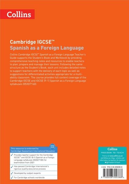 Produktbild: Cambridge IGCSE (R) Spanish as a Foreign Language Teacher's Guide
