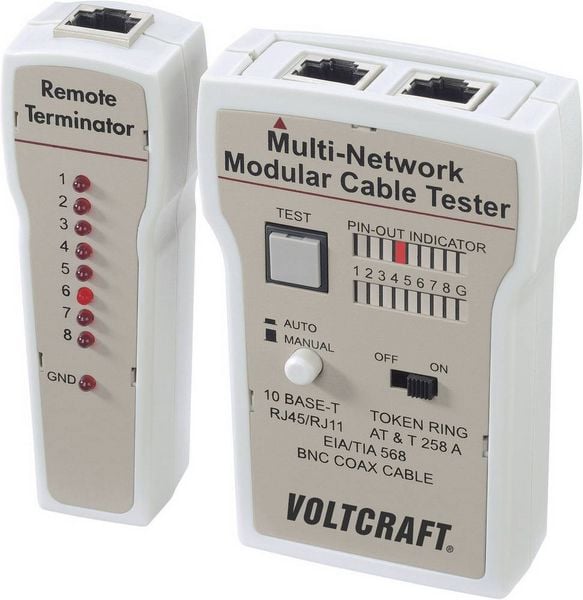 Produktbild: VOLTCRAFT Kabeltester CT-2 CT-2 Geeignet f&uuml;r RJ-45, BNC, RJ-11