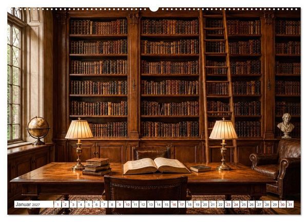 Produktbild: Zwischen Holz und Seiten - Vintage Bibliotheken (Wandkalender 2027 DIN A2 quer), CALVENDO Monatskalender