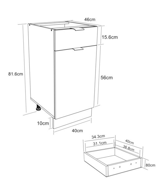 Produktbild: K&uuml;chenschrank 40 cm Unterschrank Schublade Fasola
