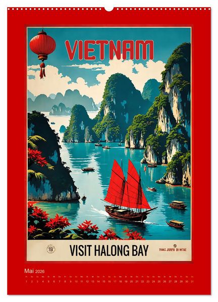 Produktbild: World Travel Poster - nostalgische Reise um die Welt (hochwertiger Premium Wandkalender 2026 DIN A2 hoch), Kunstdruck in Hochglanz