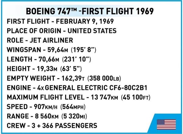 Produktbild: COBI 26609 - Boeing 747 First Flight 1969, Bausatz, 1051 Klemmbausteine