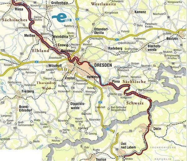 Produktbild: Elbe-Radweg zwischen Riesa und Ust&iacute; nad Labem - S&auml;chsische Weinstra&szlig;e 1 : 33 000