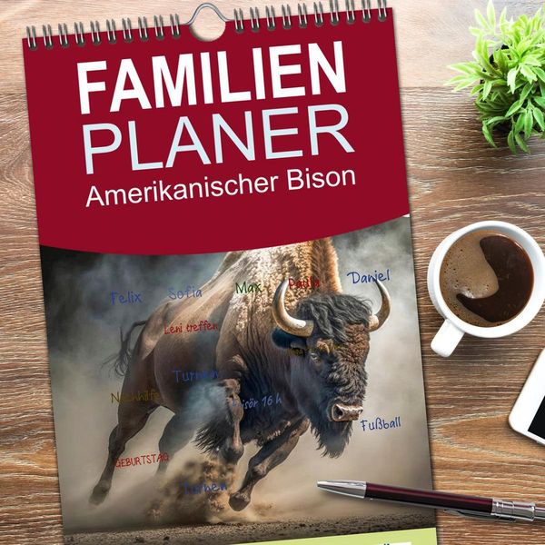 Produktbild: Familienplaner 2026 - Amerikanischer Bison mit 5 Spalten (Wandkalender, 21 x 45 cm) CALVENDO