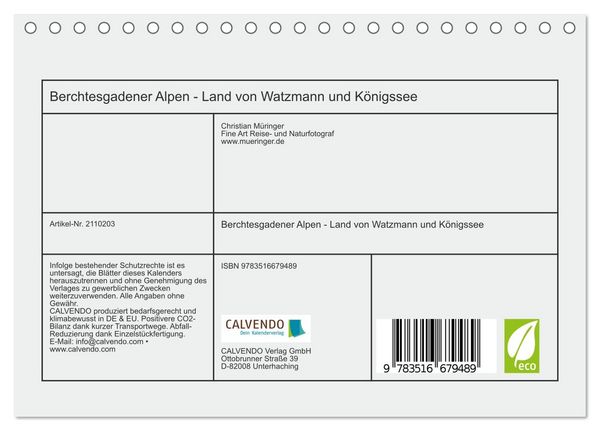 Produktbild: Berchtesgadener Alpen - Land von Watzmann und K&ouml;nigssee (Tischkalender 2026 DIN A5 quer), CALVENDO Monatskalender
