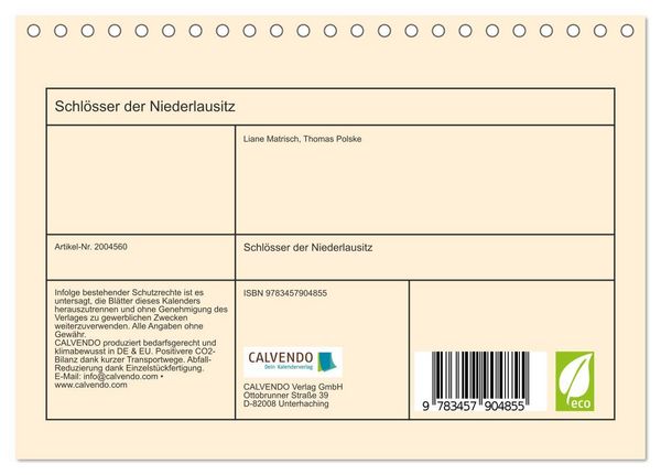 Produktbild: Schl&ouml;sser der Niederlausitz (Tischkalender 2026 DIN A5 quer), CALVENDO Monatskalender