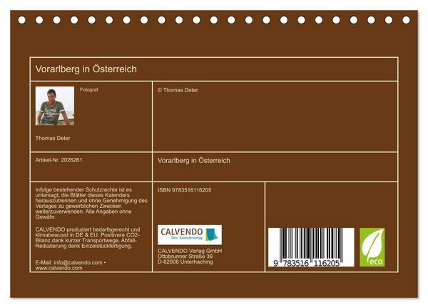 Produktbild: Vorarlberg in &Ouml;sterreich (Tischkalender 2026 DIN A5 quer), CALVENDO Monatskalender