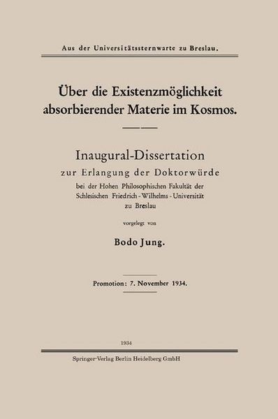 Produktbild: &Uuml;ber die Existenzm&ouml;glichkeit absorbierender Materie im Kosmos