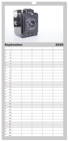 Produktbild: Familienplaner 2026 - Boxkameras - Kultiges und manchmal klobiges Design mit 5 Spalten (Wandkalender, 21 x 45 cm) CALVENDO