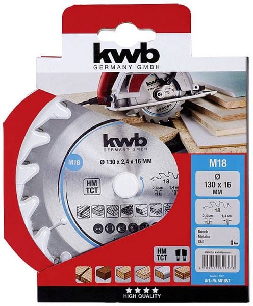 Produktbild: Kwb 581857 Hartmetall Kreiss&auml;geblatt 130 x 16mm 1St.