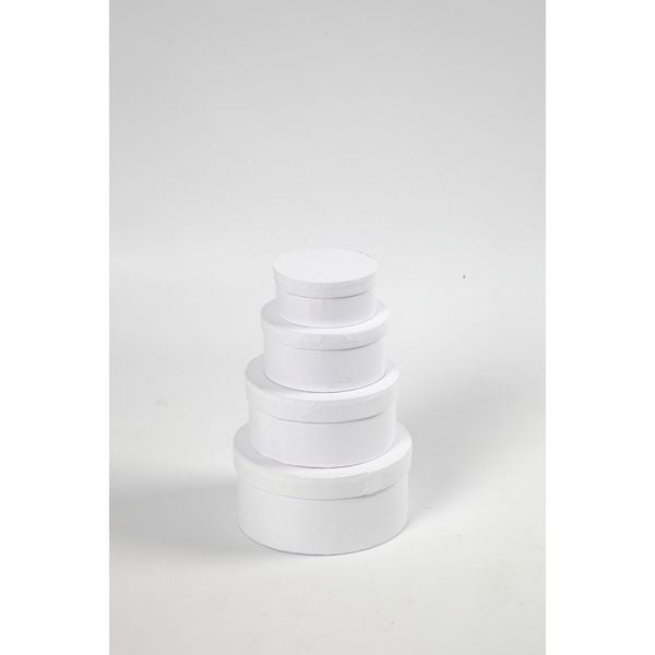 Produktbild: Creativ Company Schachteln Rund, H 4+5+6+7 cm, D 8+10+12+14 cm, Wei&szlig;, 4 Stk, 1 Set