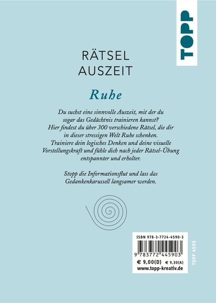 Produktbild: RätselAuszeit - Ruhe. Über 300 Rätsel für Entspannung, logisches Denken und visuelle Vorstellungskraft