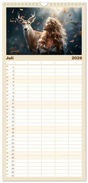 Produktbild: Familienplaner 2026 - M&auml;rchenhafte Fabelfrauen mit 5 Spalten (Wandkalender, 21 x 45 cm) CALVENDO