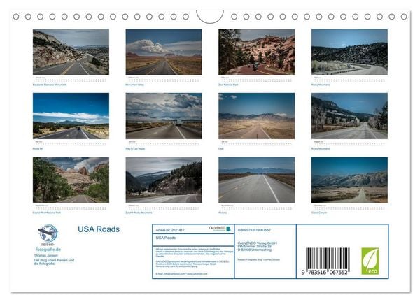 Produktbild: USA Roads (Wandkalender 2026 DIN A4 quer), CALVENDO Monatskalender