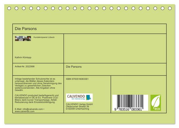 Produktbild: Die Parsons (Tischkalender 2026 DIN A5 quer), CALVENDO Monatskalender