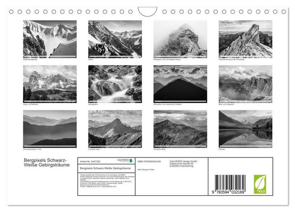 Produktbild: Bergpixels Schwarz-Wei&szlig;e Gebirgstr&auml;ume (Wandkalender 2027 DIN A4 quer), CALVENDO Monatskalender