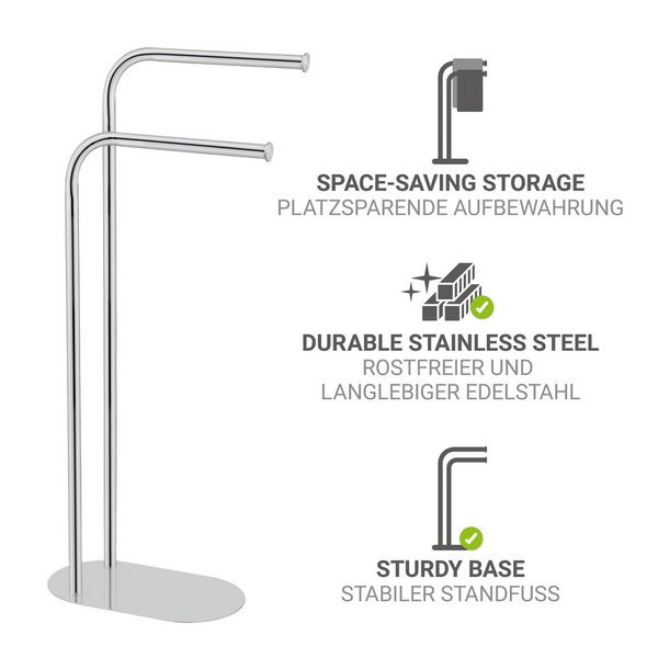 Produktbild: Handtuchst&auml;nder Mod. Levante, gl&auml;nzend, Edelstahl, 30x79x17 cm, freistehend, platzsparend im Bad