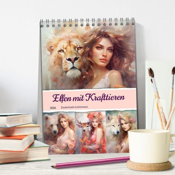 Produktbild: Elfen mit Krafttieren. Zauberhafte Lichtwesen (Tischkalender 2026 DIN A5 hoch), CALVENDO Monatskalender