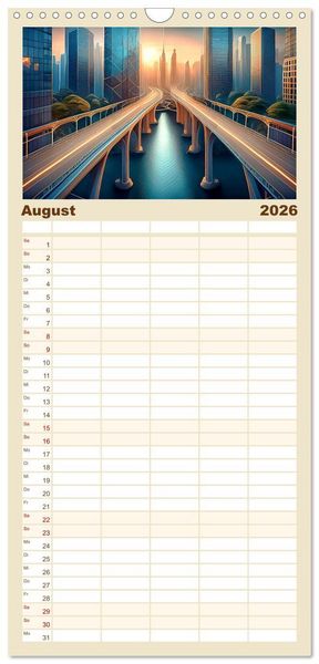 Produktbild: Familienplaner 2026 - Zukunftsvision Megacity mit 5 Spalten (Wandkalender, 21 x 45 cm) CALVENDO