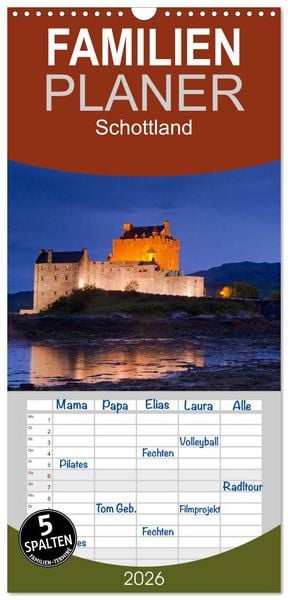 Produktbild: Familienplaner 2026 - Schottland mit 5 Spalten (Wandkalender, 21 x 45 cm) CALVENDO