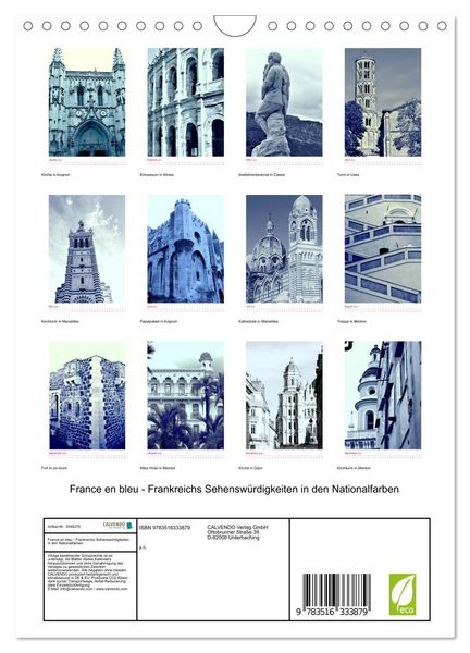 Produktbild: France en bleu - Frankreichs Sehensw&uuml;rdigkeiten in den Nationalfarben (Wandkalender 2026 DIN A4 hoch), CALVENDO Monatskalender