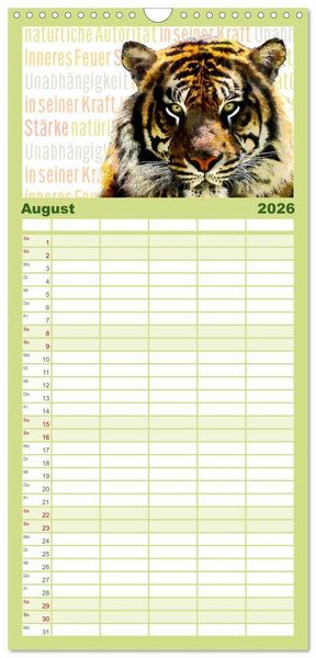Produktbild: Familienplaner 2026 - Mein wildes Krafttier voller Achtsamkeit mit 5 Spalten (Wandkalender, 21 x 45 cm) CALVENDO