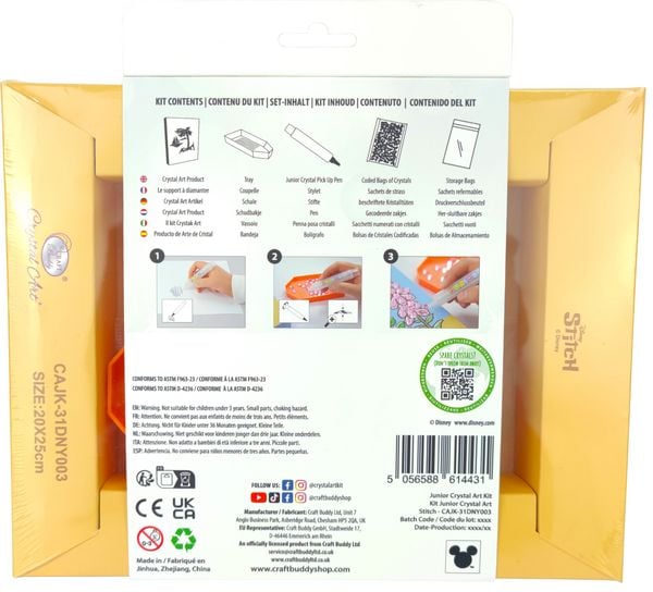 Produktbild: Craft Buddy CAJK-31DNY003 - Crystal Art Junior, Disney Stitch, Bastelset mit Keilrahmen, Diamond Painting