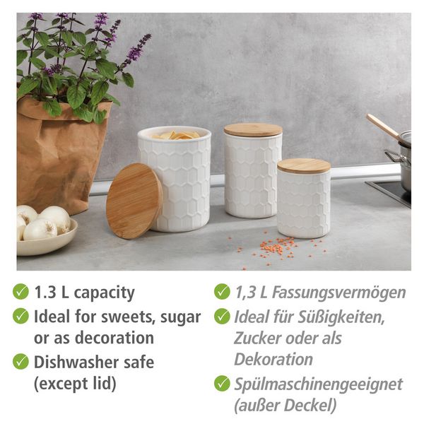Produktbild: Aufbewahrungsdose Mod. Maya 1,3 L,, Vorratsdose aus Keramik mit Bambus-Deckel
