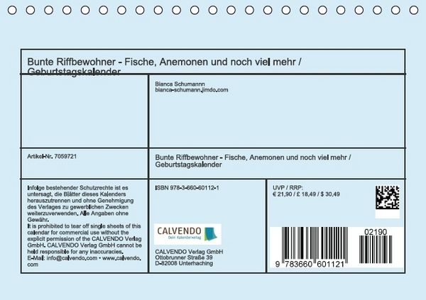 Produktbild: Bunte Riffbewohner - Fische, Anemonen und noch viel mehr (Tischkalender immerw&auml;hrend DIN A5 quer)