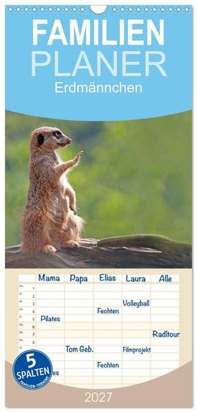 Produktbild: Familienplaner 2027 - Erdm&auml;nnchen mit 5 Spalten (Wandkalender, 21 x 45 cm) CALVENDO