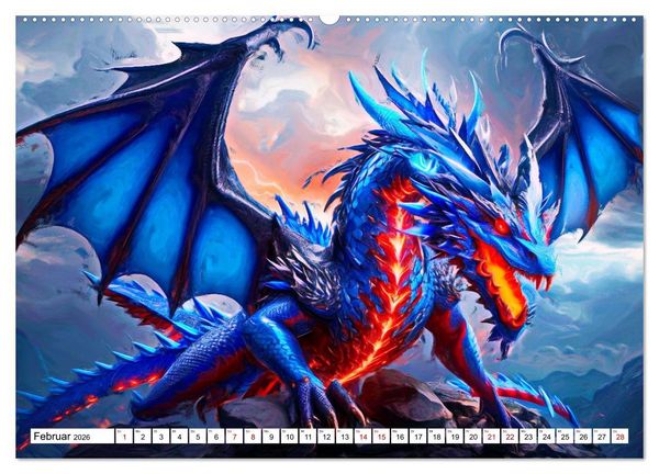 Produktbild: Drachen - Gef&uuml;rchtete, aber nicht immer b&ouml;se Fabelwesen (Wandkalender 2026 DIN A2 quer), CALVENDO Monatskalender