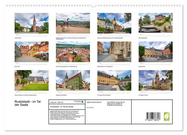 Produktbild: Rudolstadt - im Tal der Saale (hochwertiger Premium Wandkalender 2026 DIN A2 quer), Kunstdruck in Hochglanz