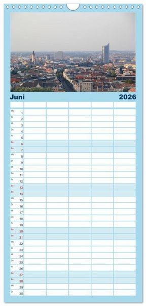 Produktbild: Familienplaner 2026 - &Uuml;ber den D&auml;chern von Leipzig mit 5 Spalten (Wandkalender, 21 x 45 cm) CALVENDO