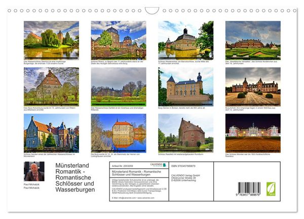 Produktbild: M&uuml;nsterland Romantik - Romantische Schl&ouml;sser und Wasserburgen (Wandkalender 2026 DIN A3 quer), CALVENDO Monatskalender