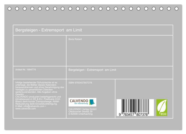 Produktbild: Bergsteigen - Extremsport am Limit (Tischkalender 2026 DIN A5 quer), CALVENDO Monatskalender