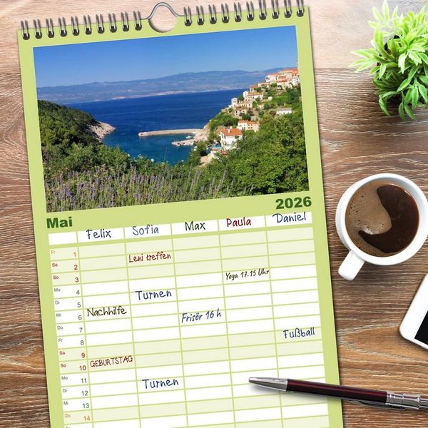 Produktbild: Familienplaner 2026 - Kvarner Golf - Kroatien mit 5 Spalten (Wandkalender, 21 x 45 cm) CALVENDO