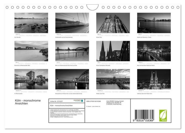 Produktbild: K&ouml;ln - monochrome Ansichten (Wandkalender 2026 DIN A4 quer), CALVENDO Monatskalender