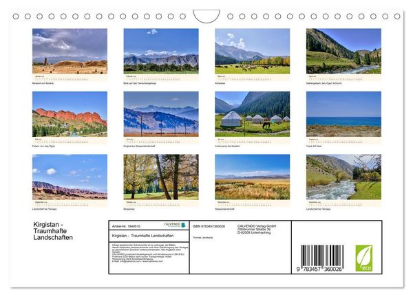 Produktbild: Kirgistan - Traumhafte Landschaften (Wandkalender 2026 DIN A4 quer), CALVENDO Monatskalender