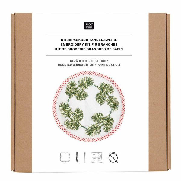 Produktbild: Stickpackung Gez&auml;hlter Kreuzstich, RunderUntersetzer,Tannenzweige