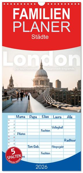 Familienplaner 2026 - London - Die faszinierende Hauptstadt Englands. mit 5 Spalten (Wandkalender, 21 x 45 cm) CALVENDO