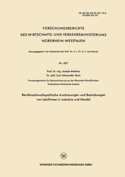 Produktbild: Berufsnachwuchspolitische Anschauungen und Bestrebungen von Lehrfirmen in Industrie und Handel