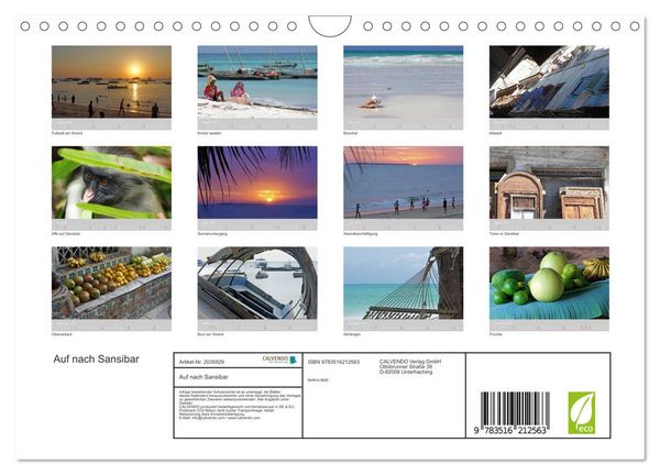 Produktbild: Auf nach Sansibar (Wandkalender 2026 DIN A4 quer), CALVENDO Monatskalender