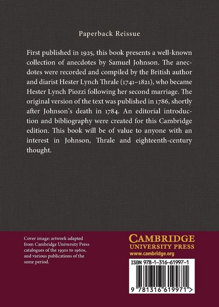Produktbild: Anecdotes of the Late Samuel Johnson, During the Last Twenty Years of his Life, by Hesther Lynch Piozzi