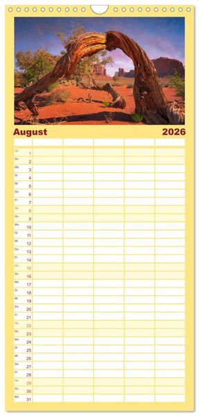 Produktbild: Familienplaner 2026 - USA Der wunderbare S&uuml;dwesten mit 5 Spalten (Wandkalender, 21 x 45 cm) CALVENDO