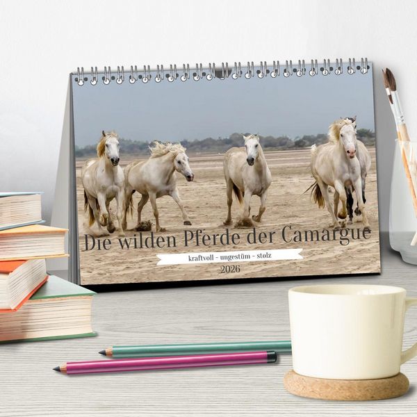 Produktbild: Die wilden Pferde der Camargue (Tischkalender 2026 DIN A5 quer), CALVENDO Monatskalender