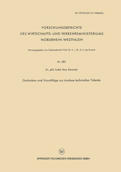 Produktbild: Gedanken und Vorschl&auml;ge zur Auslese technischer Talente