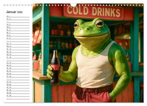 Produktbild: Frosch am Strand - Sommer, Sonne, gr&uuml;ne Haut (Wandkalender 2026 DIN A3 quer), CALVENDO Monatskalender