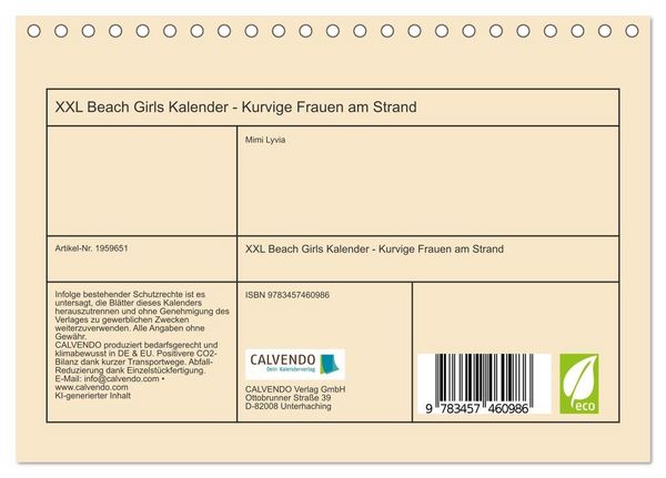 Produktbild: XXL Beach Girls Kalender - Kurvige Frauen am Strand (Tischkalender 2026 DIN A5 quer), CALVENDO Monatskalender