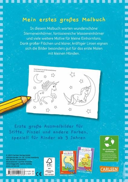 Produktbild: Ausmalbilder f&uuml;r Kita-Kinder: Mein erstes gro&szlig;es Malbuch: Einh&ouml;rner