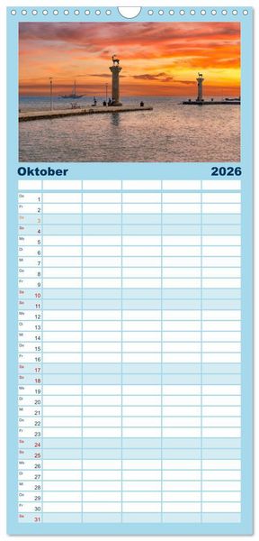 Produktbild: Familienplaner 2026 - Rhodos - eine Insel zum Verlieben mit 5 Spalten (Wandkalender, 21 x 45 cm) CALVENDO